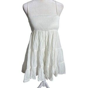 Vtg Y2K Edikted Smocked White Peasant Dress Tiered Layered Lace Romantic Boho